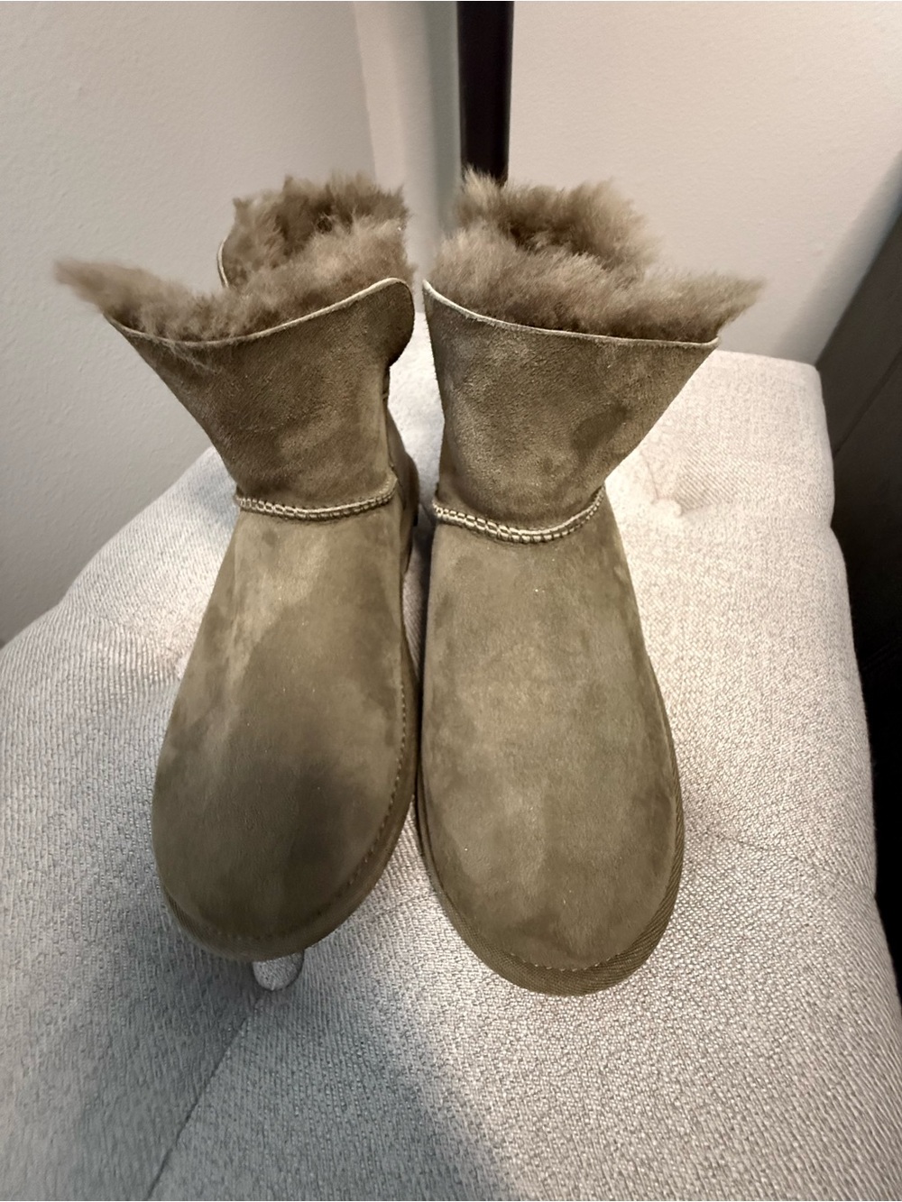 Unk Women's Taupe Suede Shearling Ankle Booties